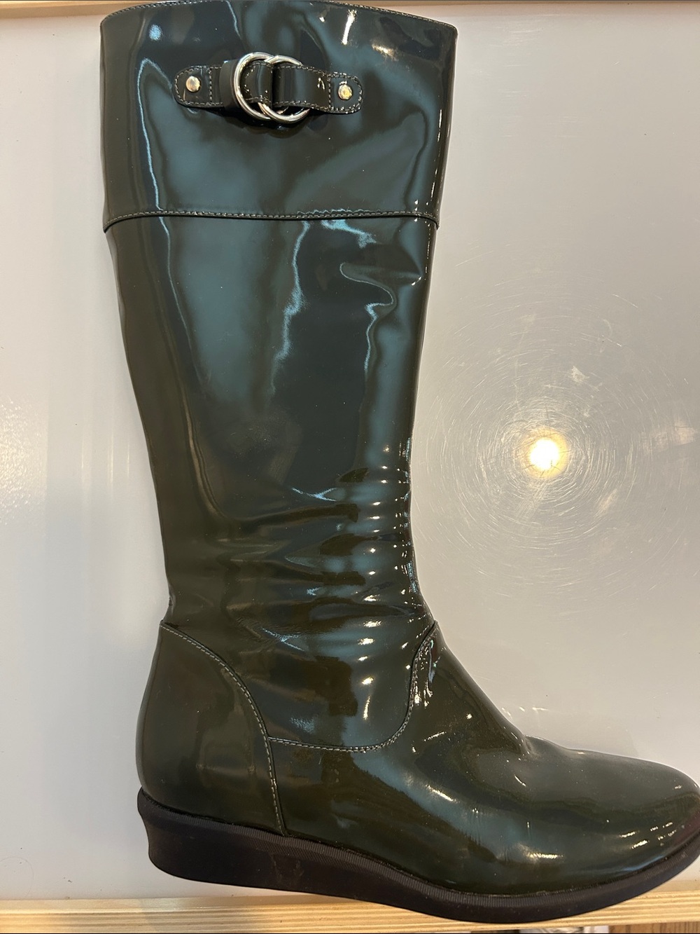 Cole Haan Glossy Dark Green Over-the-Knee Boots w/Buckle - 8.5 worn only twice